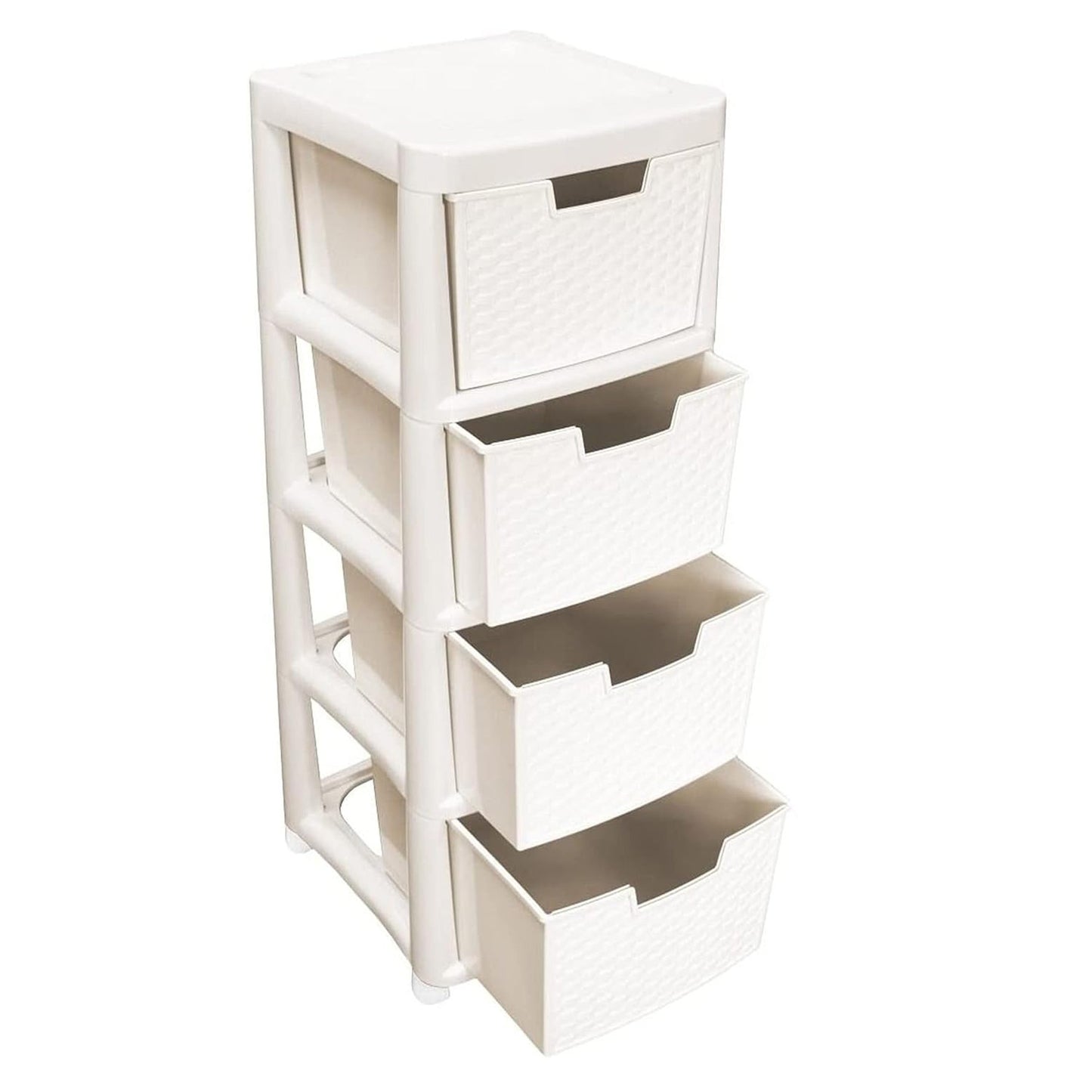 Cream Rattan 4 Drawer Plastic Storage Modular Tower Unit