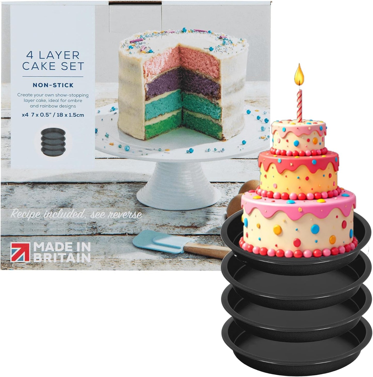 4 Layer Rainbow Cake Set 18cm Four Layers of Moist, Fluffy Cake