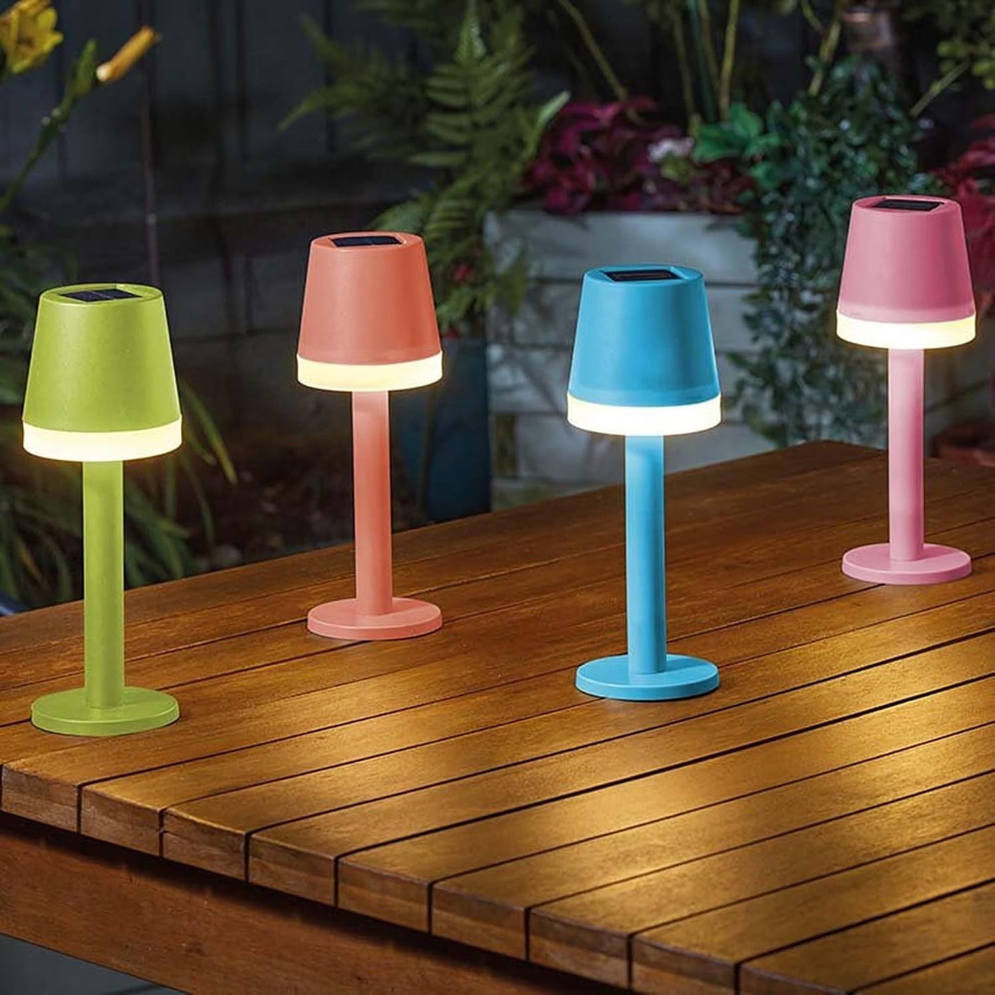 4pc Multicolored Solar Table Lamps Waterproof Warm White LED Patio Garden Lights