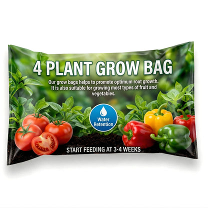 4 Plant Grow Bags With Balanced Nutrients & Water Retention