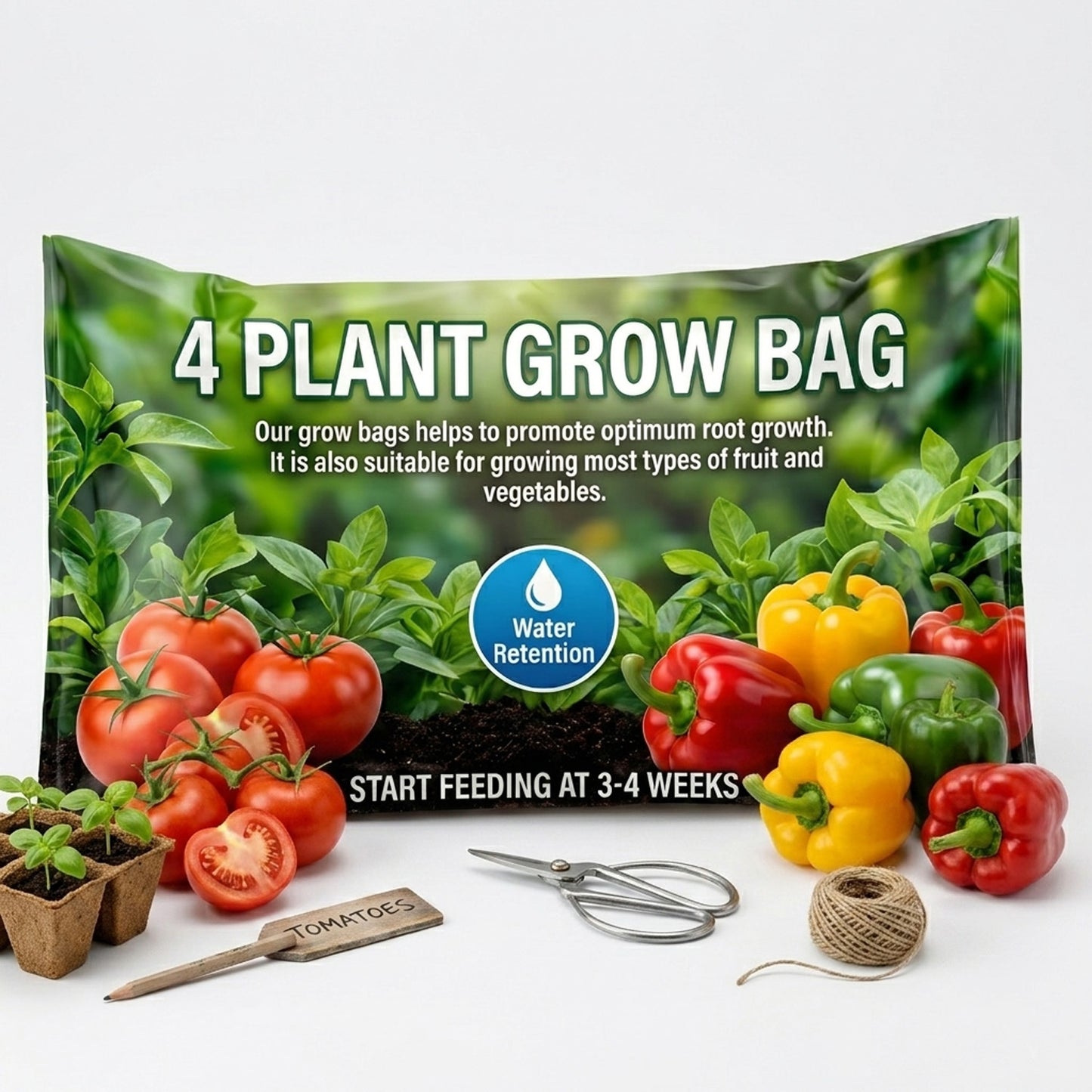4 Plant Grow Bags With Balanced Nutrients & Water Retention