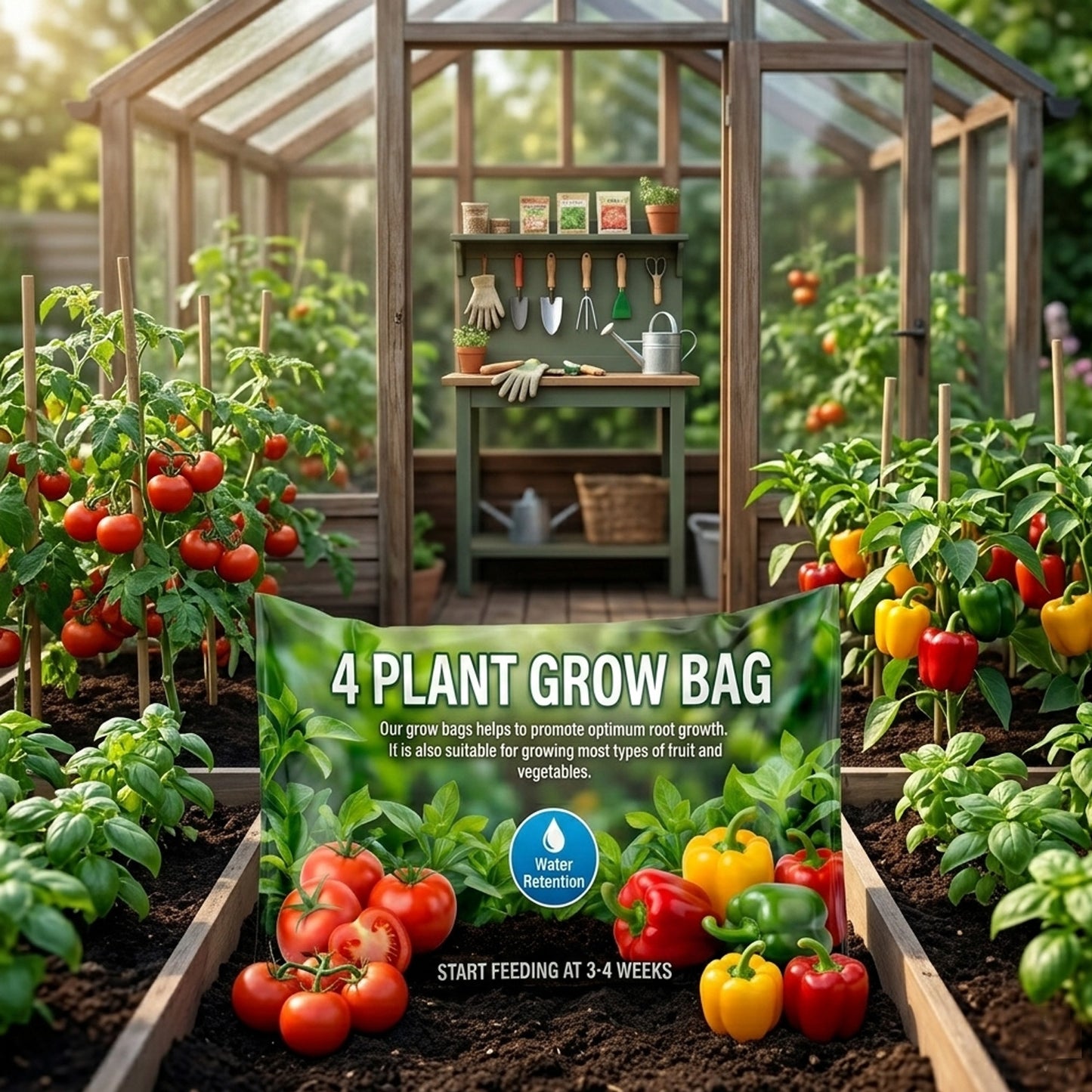 4 Plant Grow Bags With Balanced Nutrients & Water Retention
