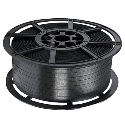 Black Pallet Strapping 12mm Wide 1000 Metres Per Coil 310kg Brake/Strength