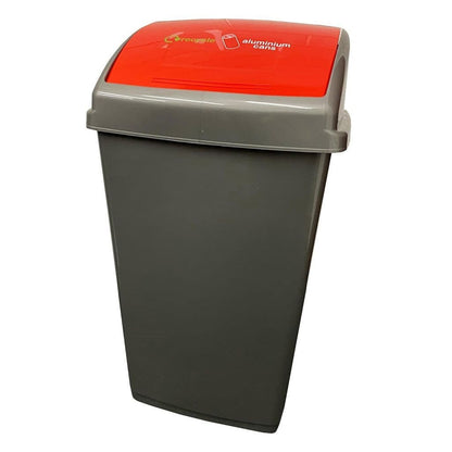 50L Large Grey Home Office Commercial Plastic Recycling Bins With Colour Coded Swing Lids