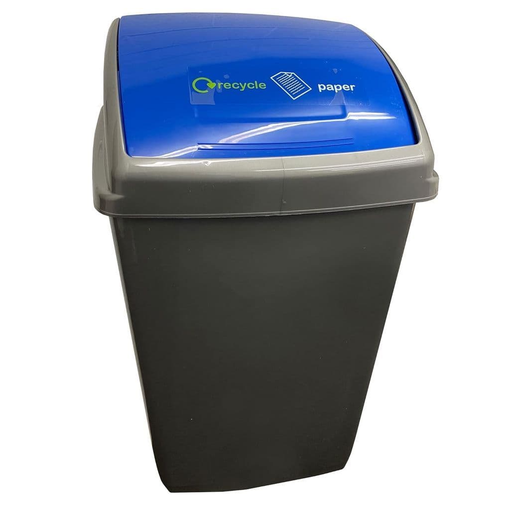 50L Large Grey Home Office Commercial Plastic Recycling Bins With Colour Coded Swing Lids
