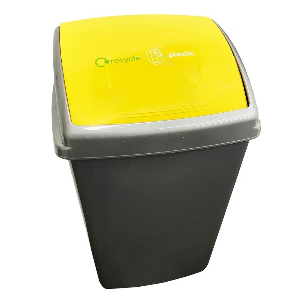 50L Large Grey Home Office Commercial Plastic Recycling Bins With Colour Coded Swing Lids