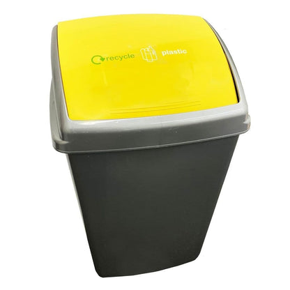 50L Large Grey Home Office Commercial Plastic Recycling Bins With Colour Coded Swing Lids