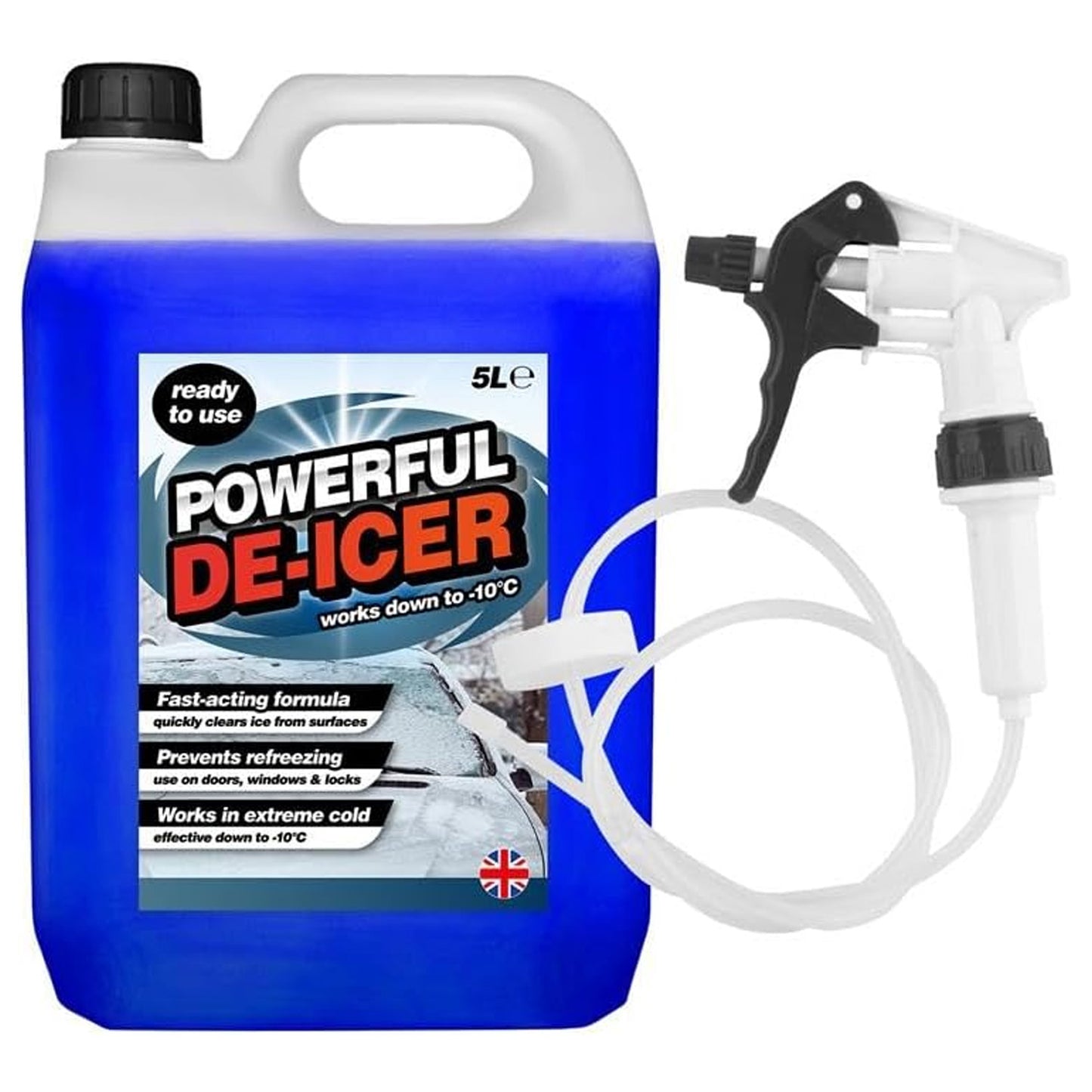 5L Powerful De-Icer Fast-Acting Formula Windscreen Ice Remover With Long Hose Trigger