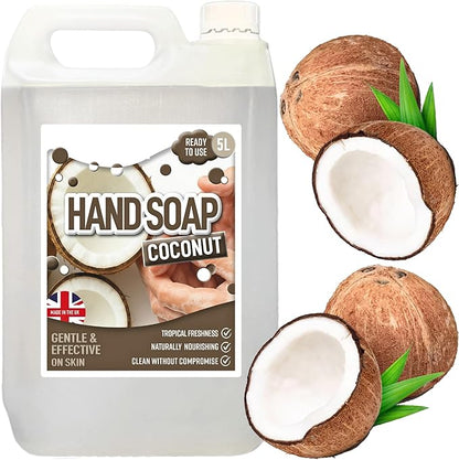 5 Litre Ready To Use Coconut Hand Soap Hydrates & Softens Non-Sticky Effective Cleanser