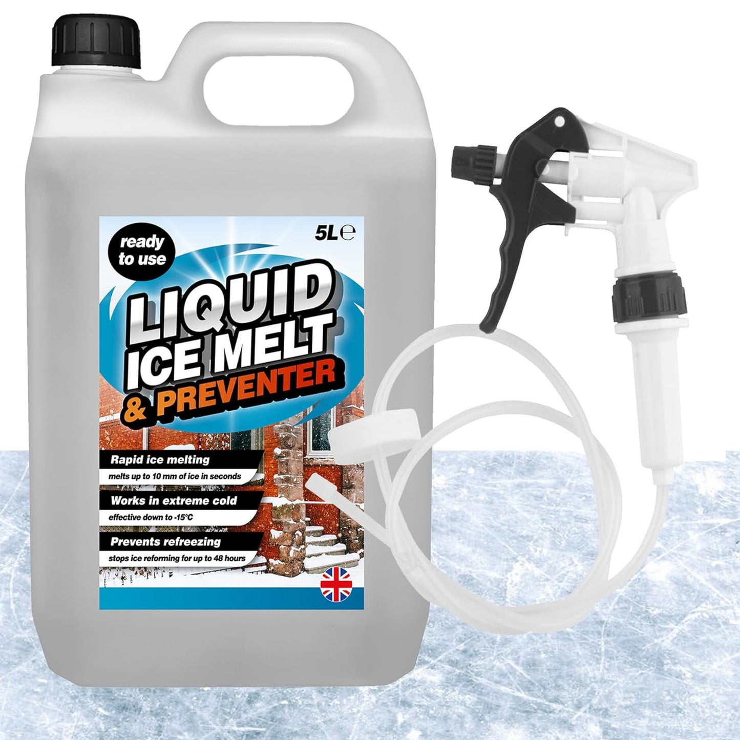 5L Rapid Liquid Ice Melt & Preventer with Long Hose Trigger Effective Down to -15 Degrees Celsius
