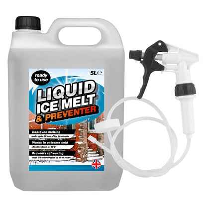 5L Rapid Liquid Ice Melt & Preventer with Long Hose Trigger Effective Down to -15 Degrees Celsius