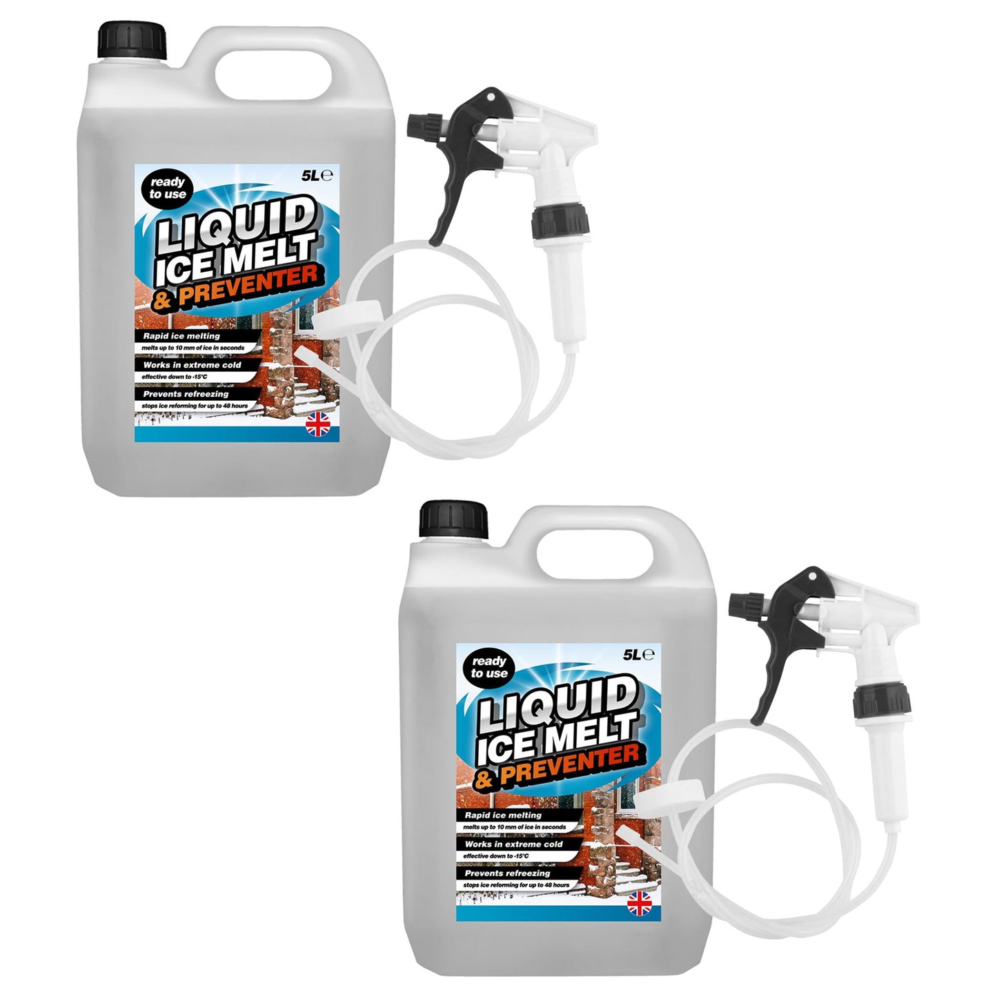 5L Rapid Liquid Ice Melt & Preventer with Long Hose Trigger Effective Down to -15 Degrees Celsius