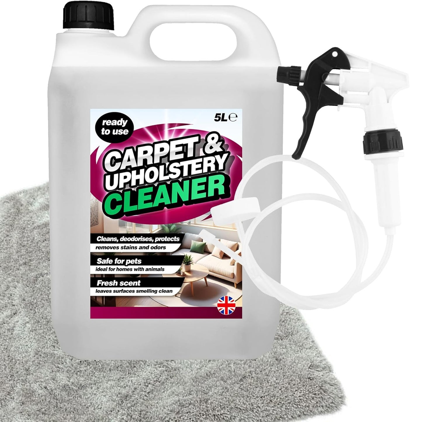 5L Carpet & Upholstery Cleaner Pet Safe Cleaning Solution With Odour Remover