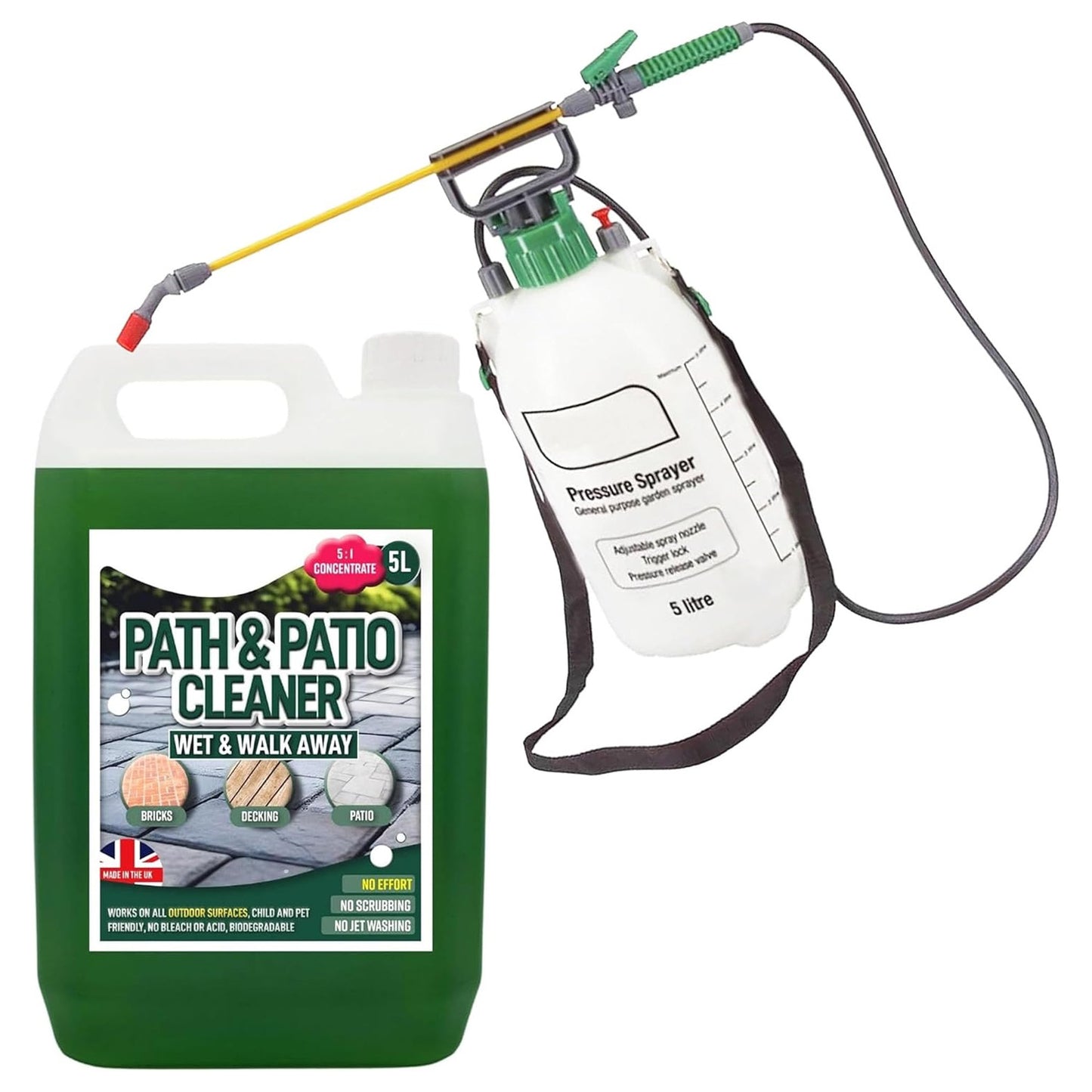 5 Litre Sprayer Bottle & Patio Cleaner Fluid Staining Remover Cleaning Solution