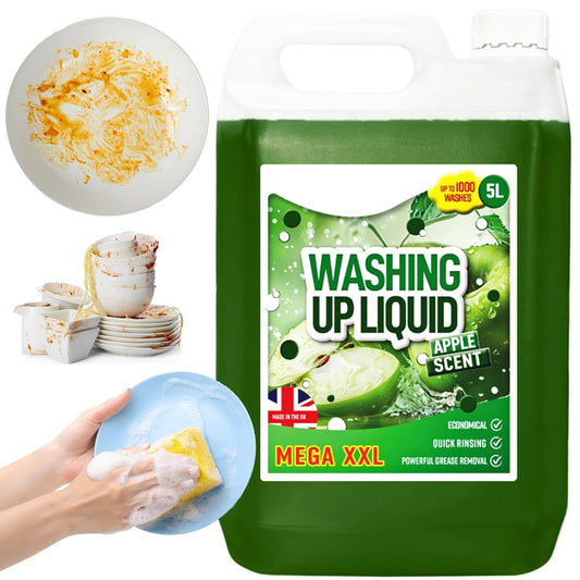 5L Apple Scented Mega Washing Up Liquid Powerful Detergent For Removing Grease