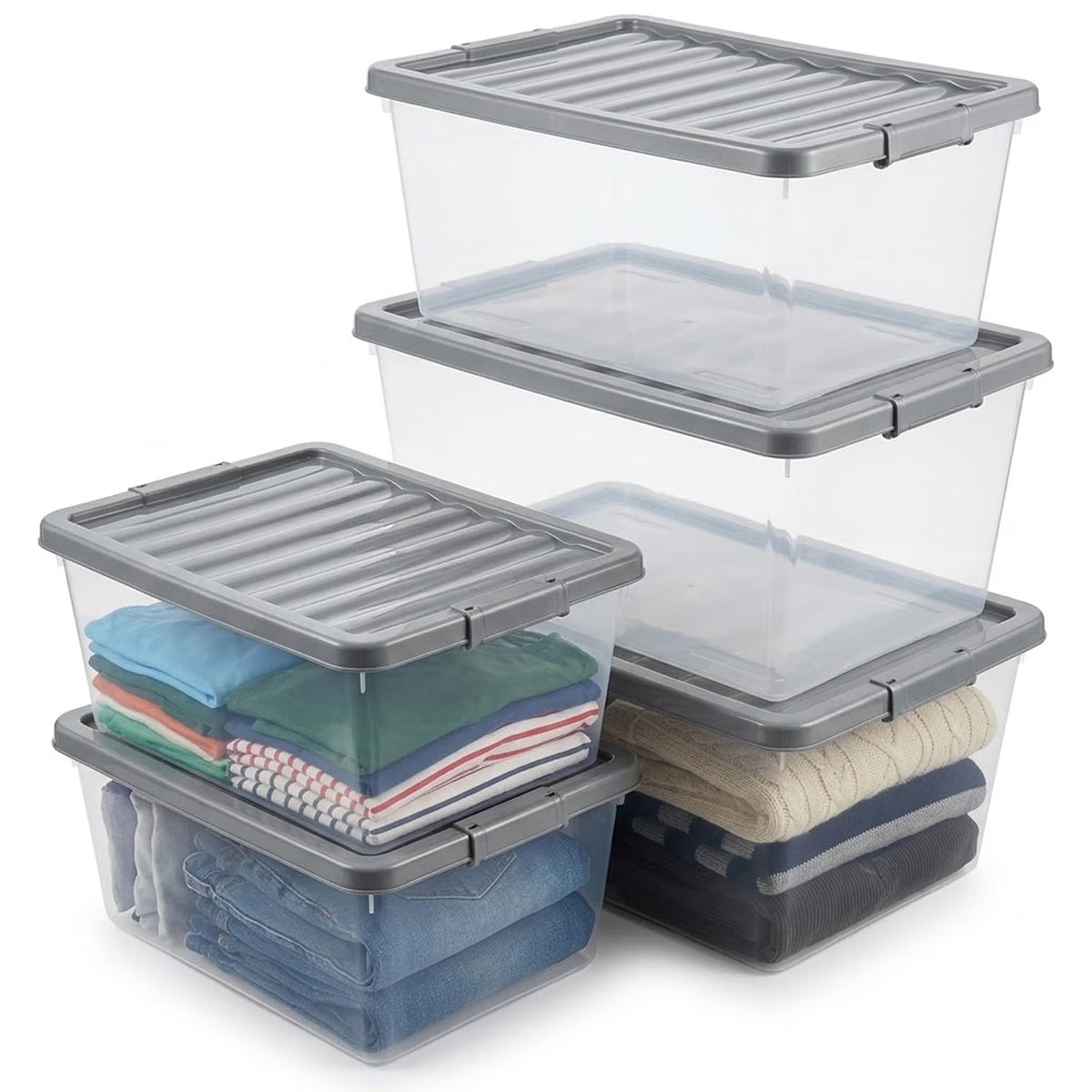 5-Pack 32L Clear Plastic Storage Boxes with Lids for Large Underbed Storage
