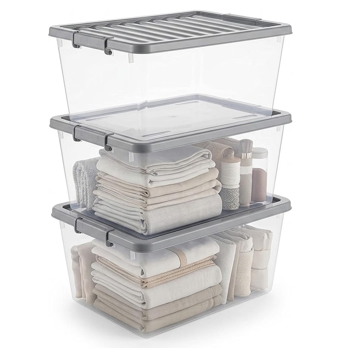 5-Pack 32L Clear Plastic Storage Boxes with Lids for Large Underbed Storage