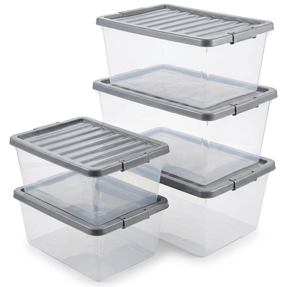 5-Pack 32L Clear Plastic Storage Boxes with Lids for Large Underbed Storage