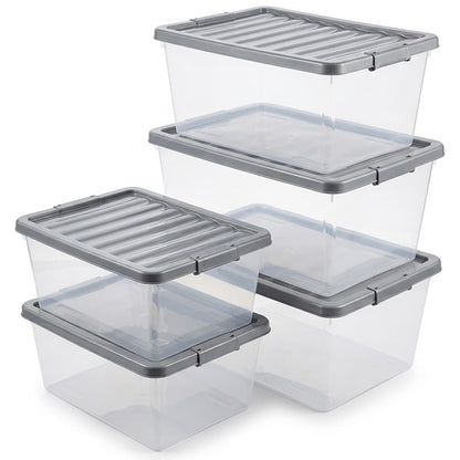 5-Pack 32L Clear Plastic Storage Boxes with Lids for Large Underbed Storage