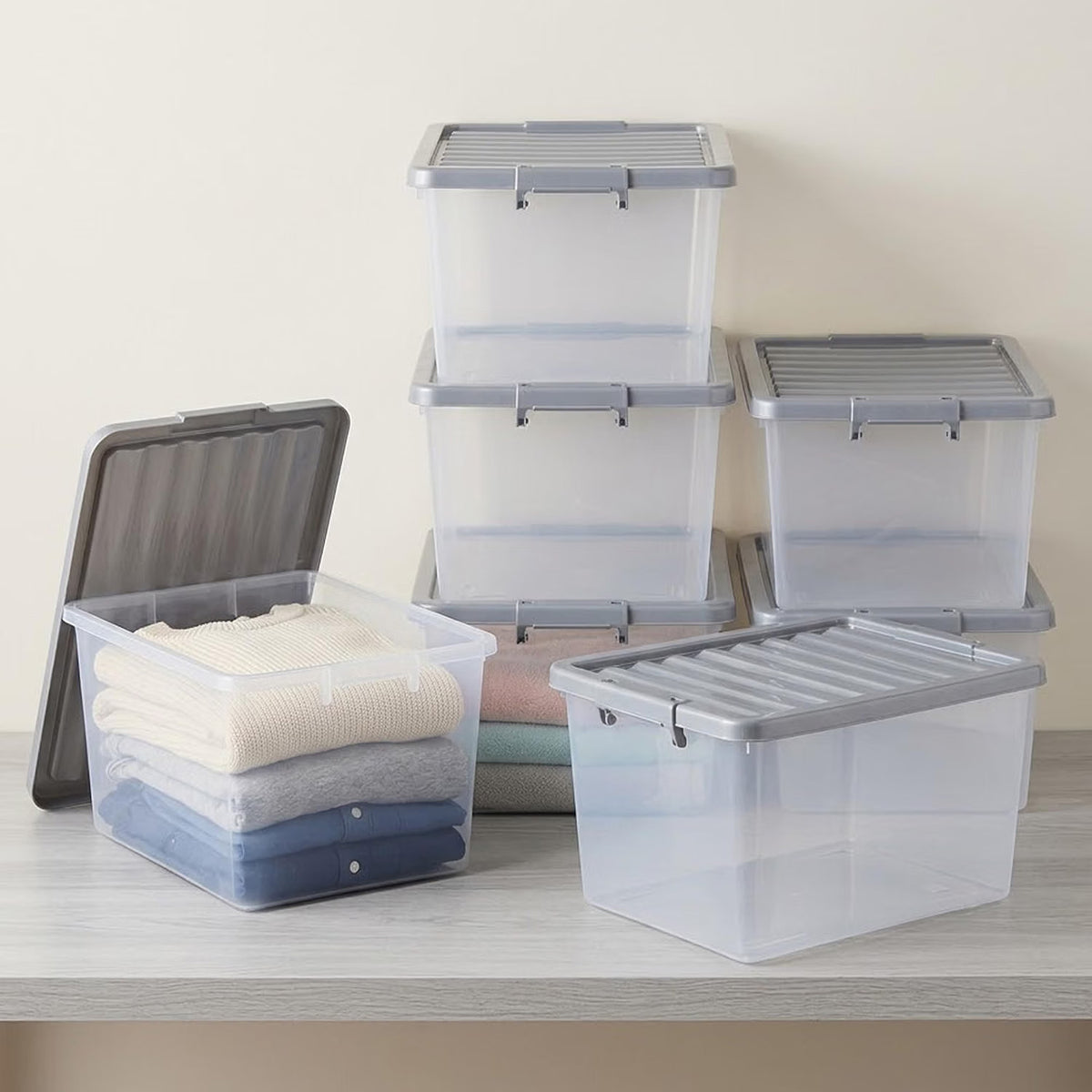 5-Pack 32L Clear Plastic Storage Boxes with Lids for Large Underbed Storage