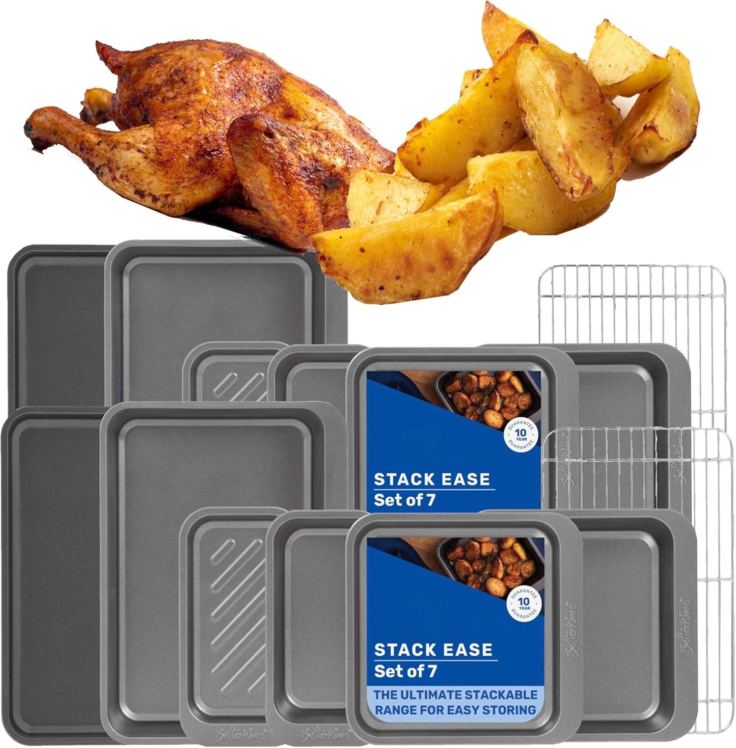 7 Piece Non Stick Bakeware Set Air Fryer & Dishwasher Safe Including Roaster & Cooling Rack