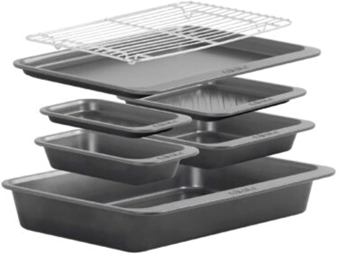 7 Piece Non Stick Bakeware Set Air Fryer & Dishwasher Safe Including Roaster & Cooling Rack
