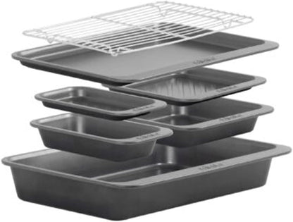 7 Piece Non Stick Bakeware Set Air Fryer & Dishwasher Safe Including Roaster & Cooling Rack
