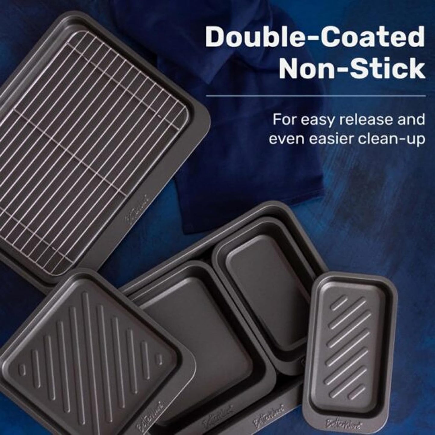 7 Piece Non Stick Bakeware Set Air Fryer & Dishwasher Safe Including Roaster & Cooling Rack