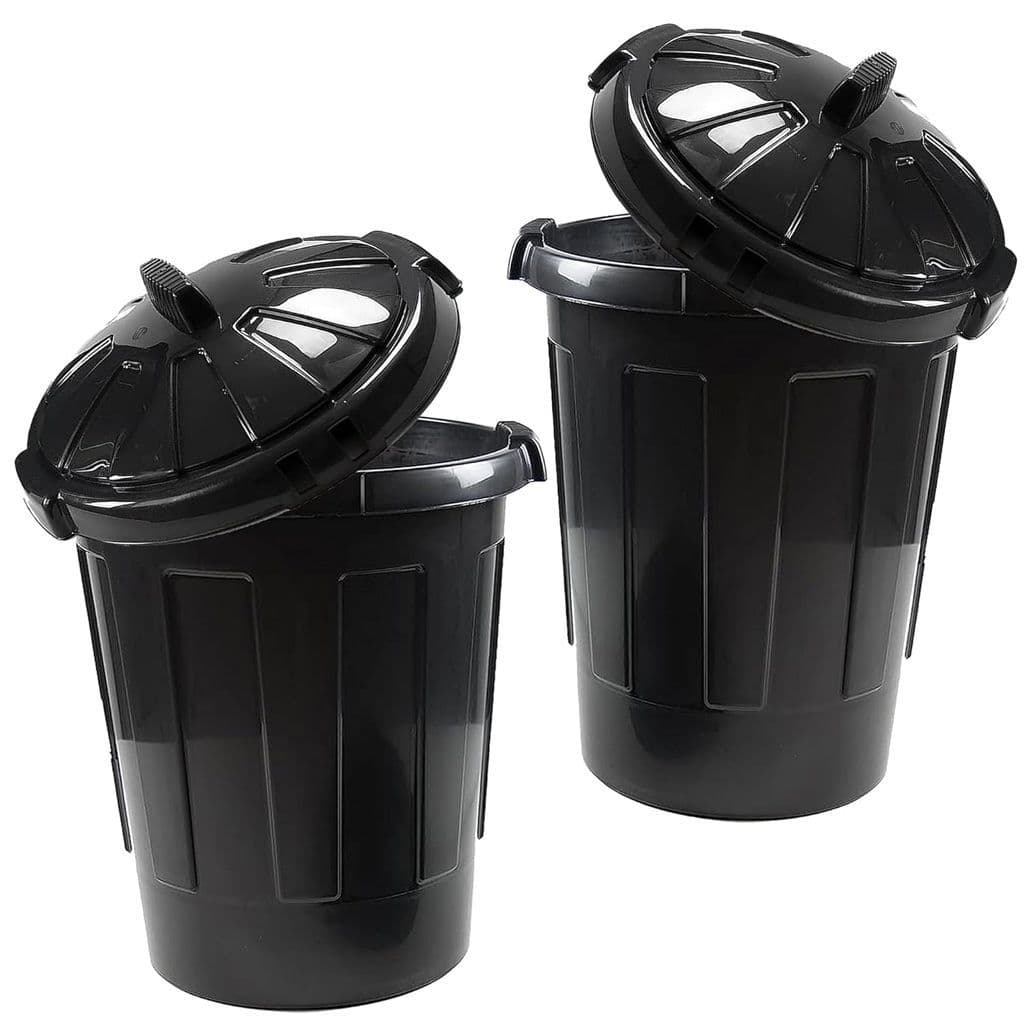 80L Extra Large Black Plastic Kitchen Garden Waste Storage Bin With Lid