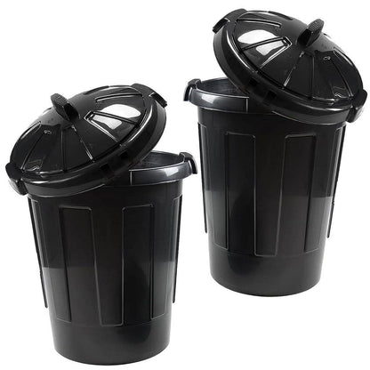80L Extra Large Black Plastic Kitchen Garden Waste Storage Bin With Lid