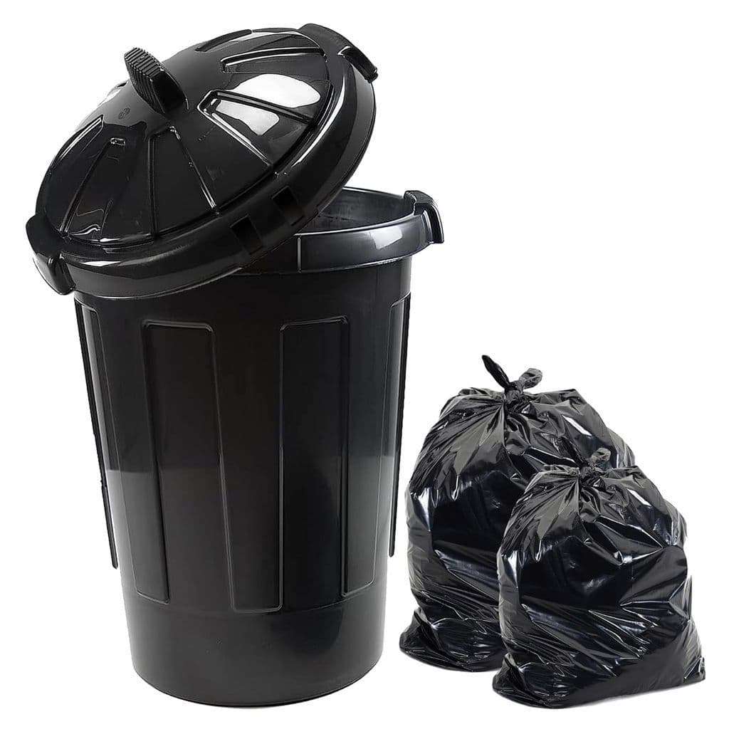 80L Extra Large Black Plastic Kitchen Garden Waste Storage Bin With Lid