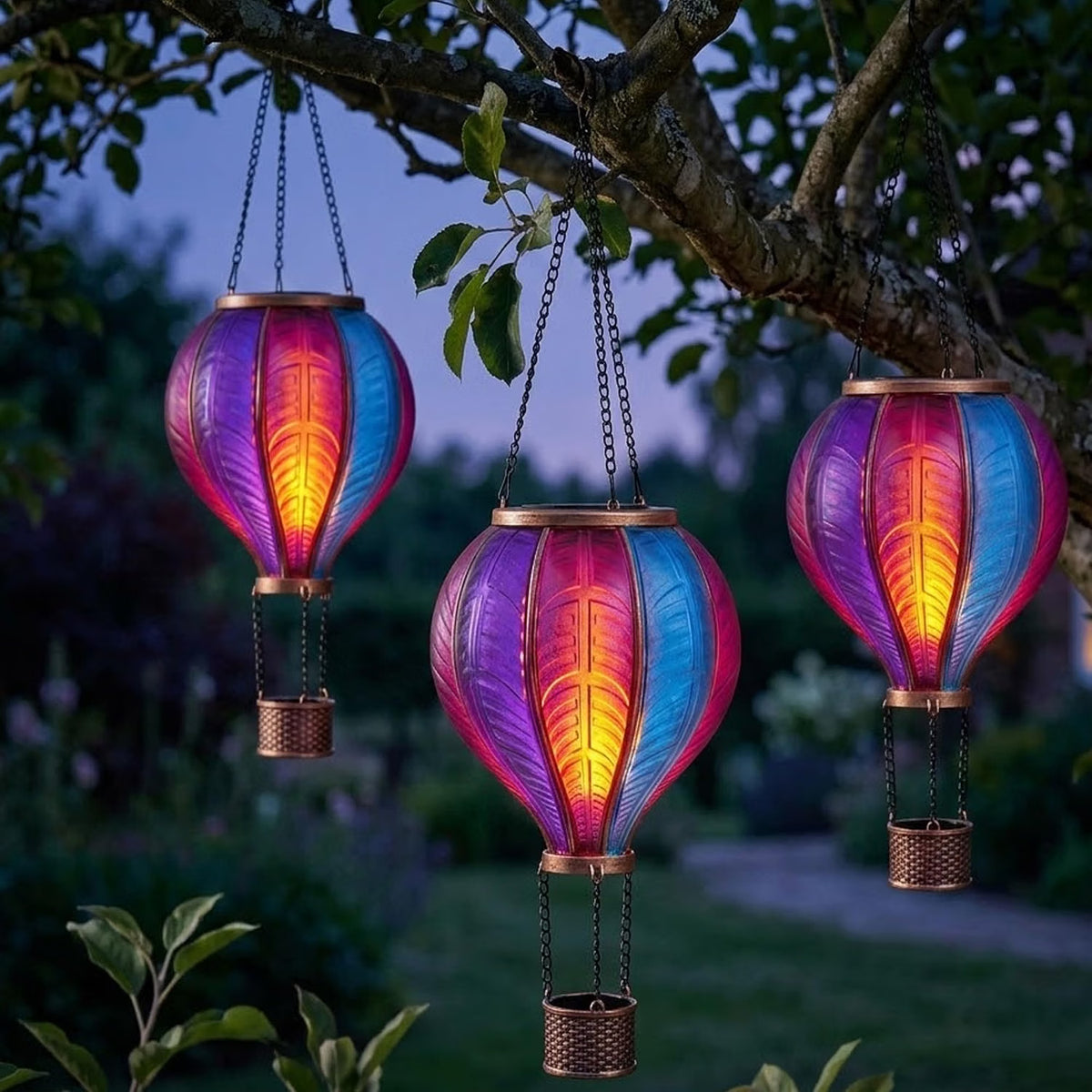Aurora Flaming Balloon Garden Light Solar Hanging Lantern Warm White LED