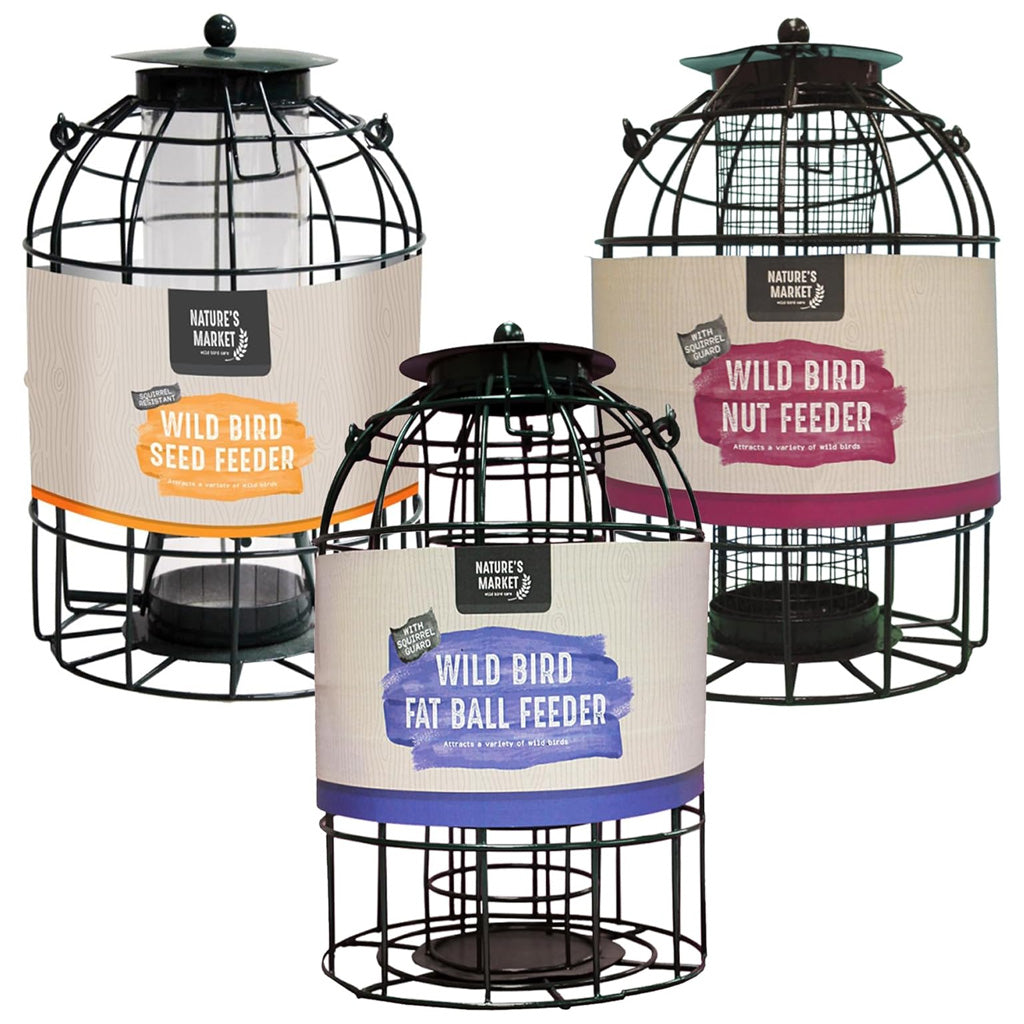 Metal Hanging Fat Ball, Nut & Seed Feeder With Bird Cage