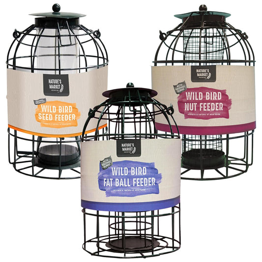 Metal Hanging Fat Ball, Nut & Seed Feeder With Bird Cage