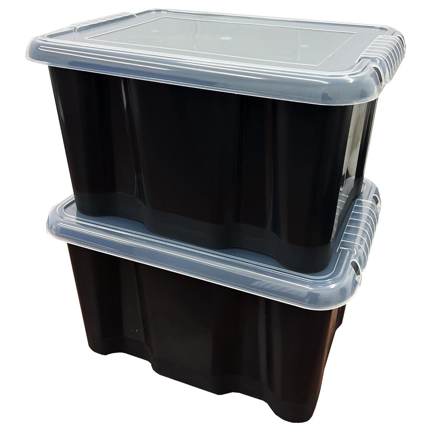 24 Litre Large Black Plastic Storage Box With See Through Lids