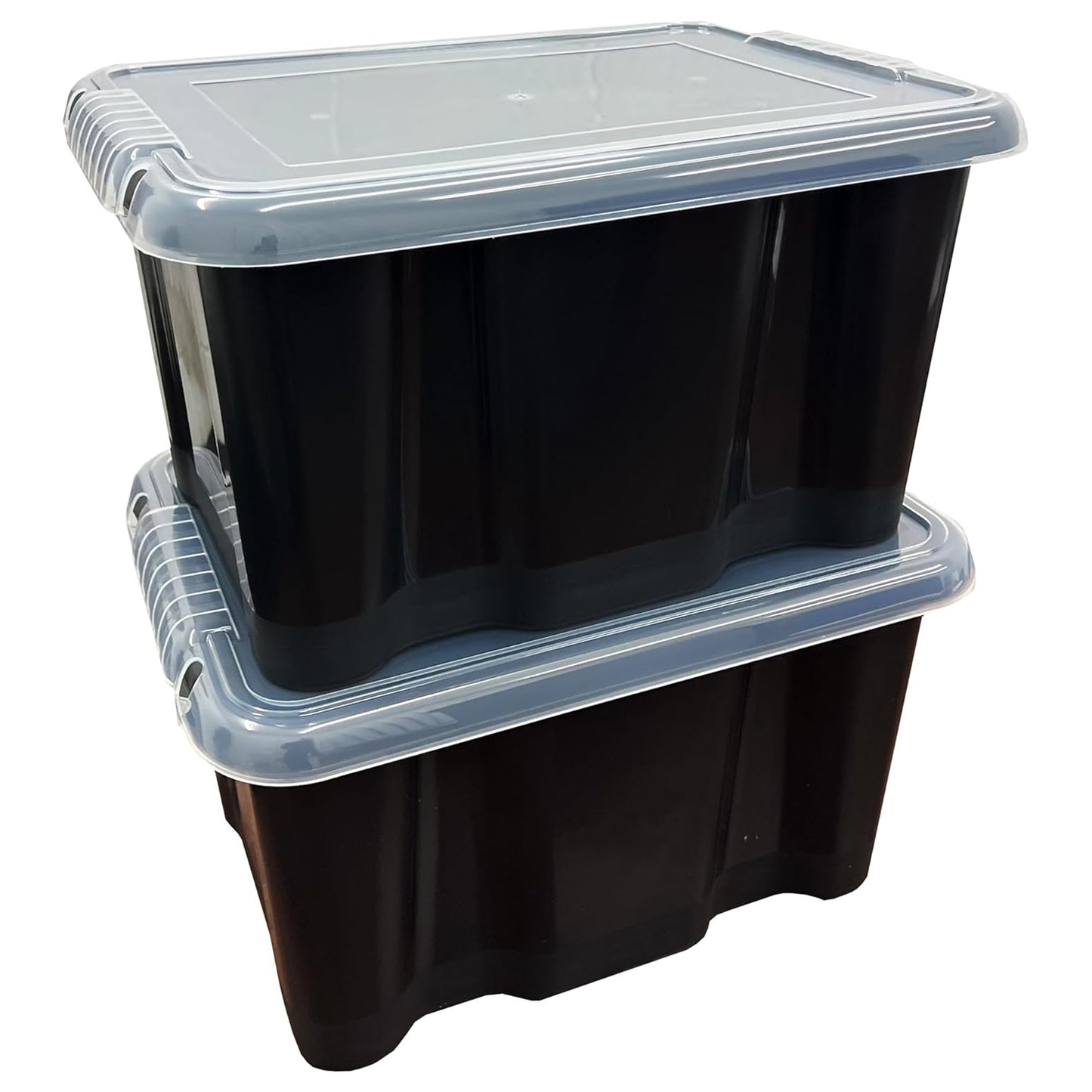 Plastic Storage Boxes Pack of 5 (24 Litre) Black Box With See Through Lids