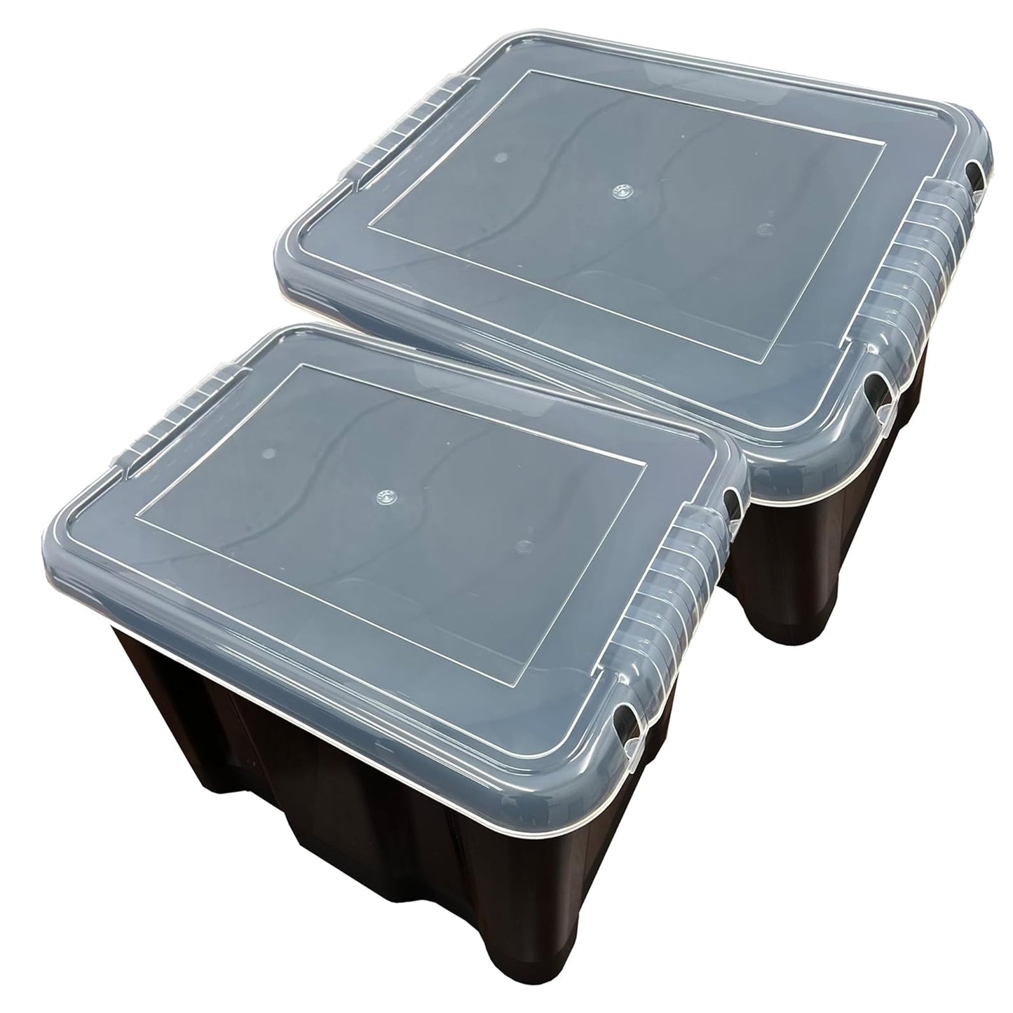 Plastic Storage Boxes Pack of 5 (24 Litre) Black Box With See Through Lids