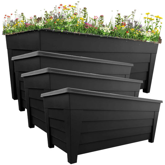 4 Black Large Grosvenor Troughs Long Flower Planters For Home & Garden