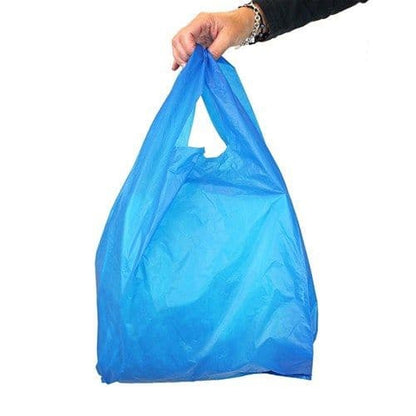 Blue & White 11 x 17 x 21" Plastic Vest Style Carrier Bags