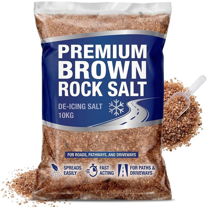 10kg Brown Rock Salt & De-Icing Fast-Acting Grit for Ice & Snow Melting