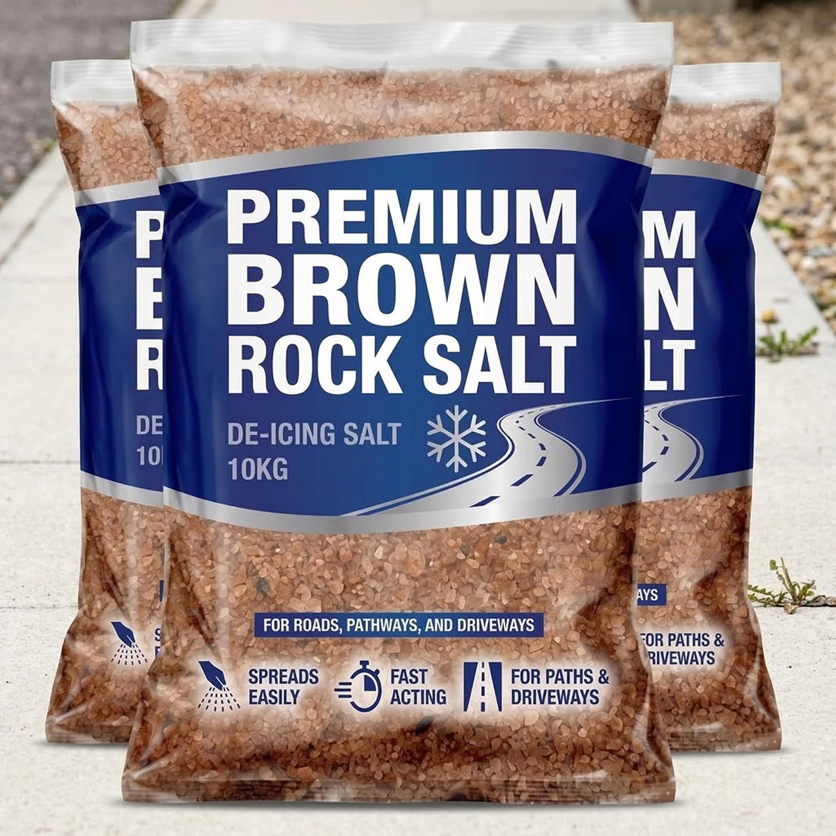 10kg Brown Rock Salt & De-Icing Fast-Acting Grit for Ice & Snow Melting