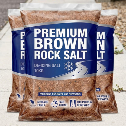 10kg Brown Rock Salt & De-Icing Fast-Acting Grit for Ice & Snow Melting