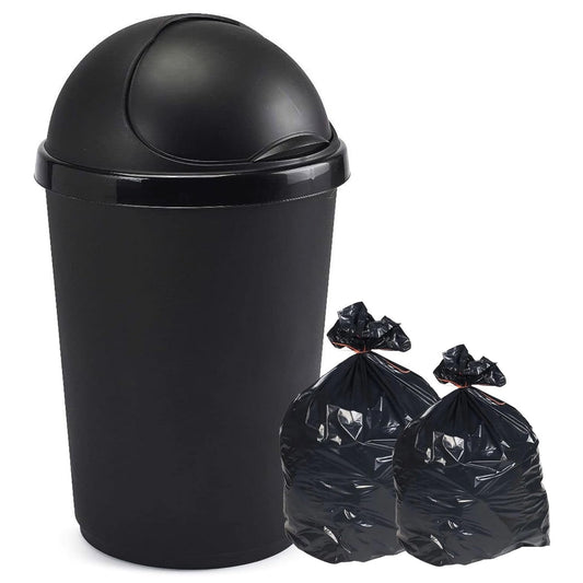 50L Black Kitchen Bullet Bin With Roll Open Lid