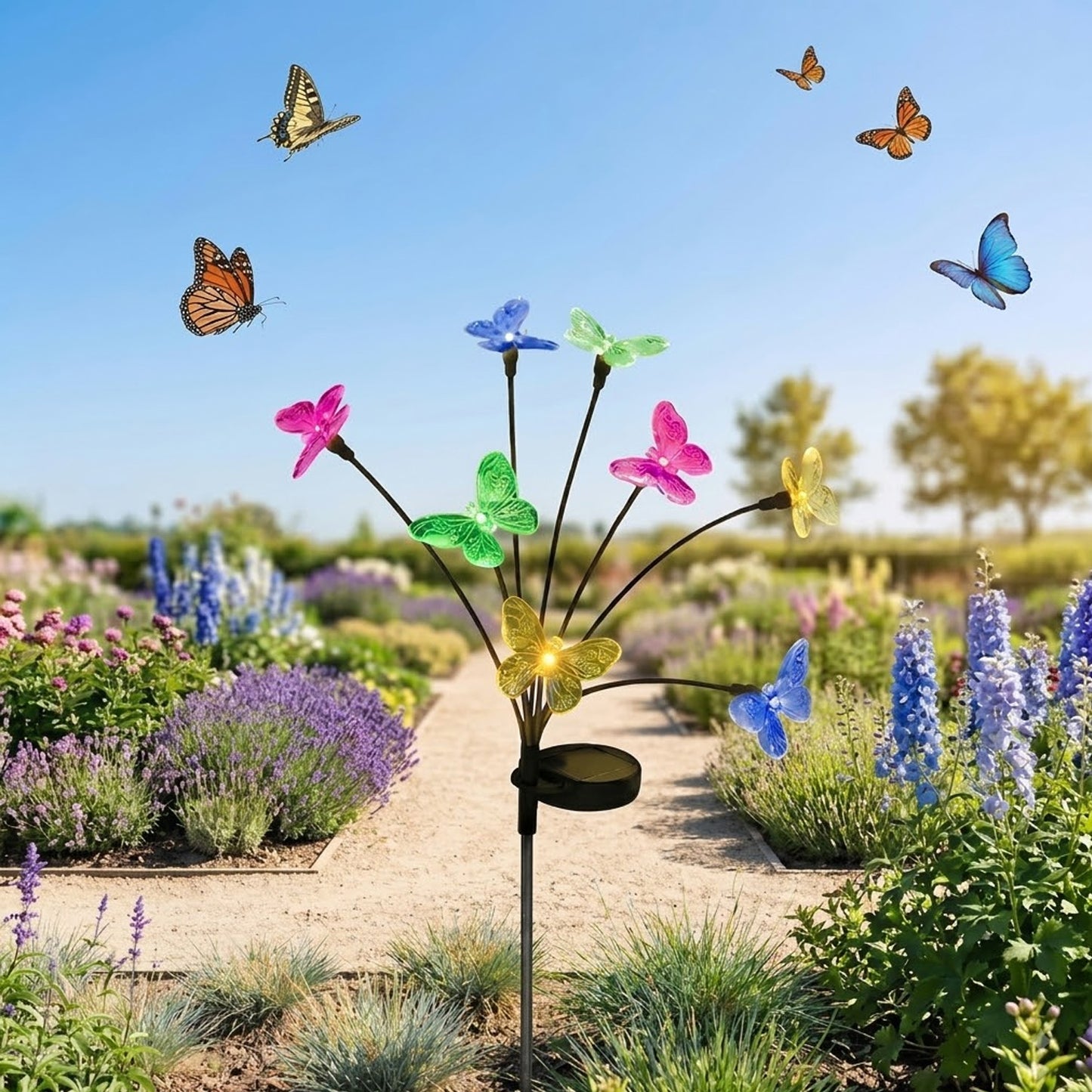 Decorative Solar Butterfly Lights, 8-Stem Warm White Swaying Garden & Patio Décor