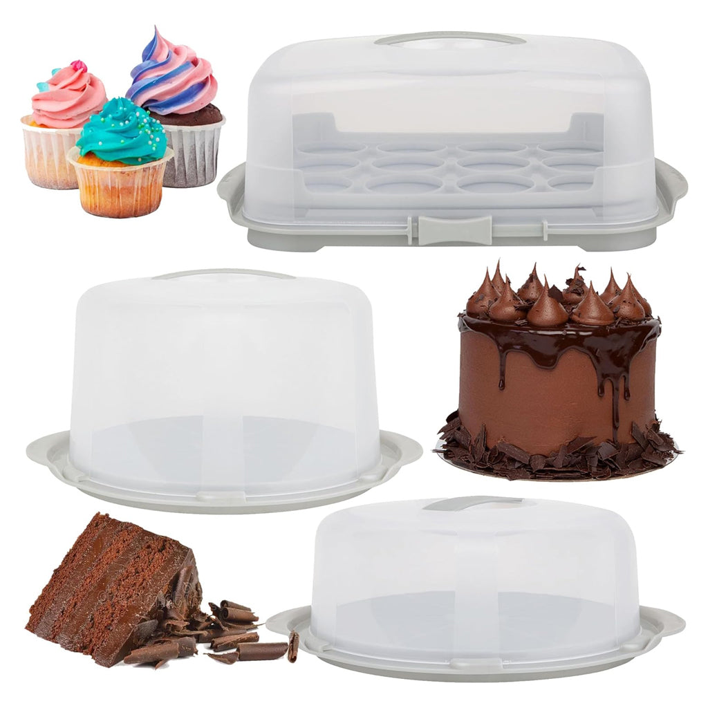 Clear Plastic Cake/Cupcake Caddy Storage Container With Lids & Carry Handles