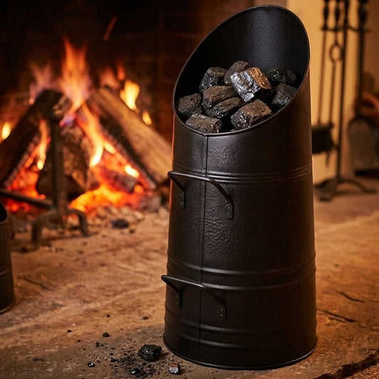 22" Heavy Duty Black Coal Hod Bucket for Fireplaces with Easy Fill Lip