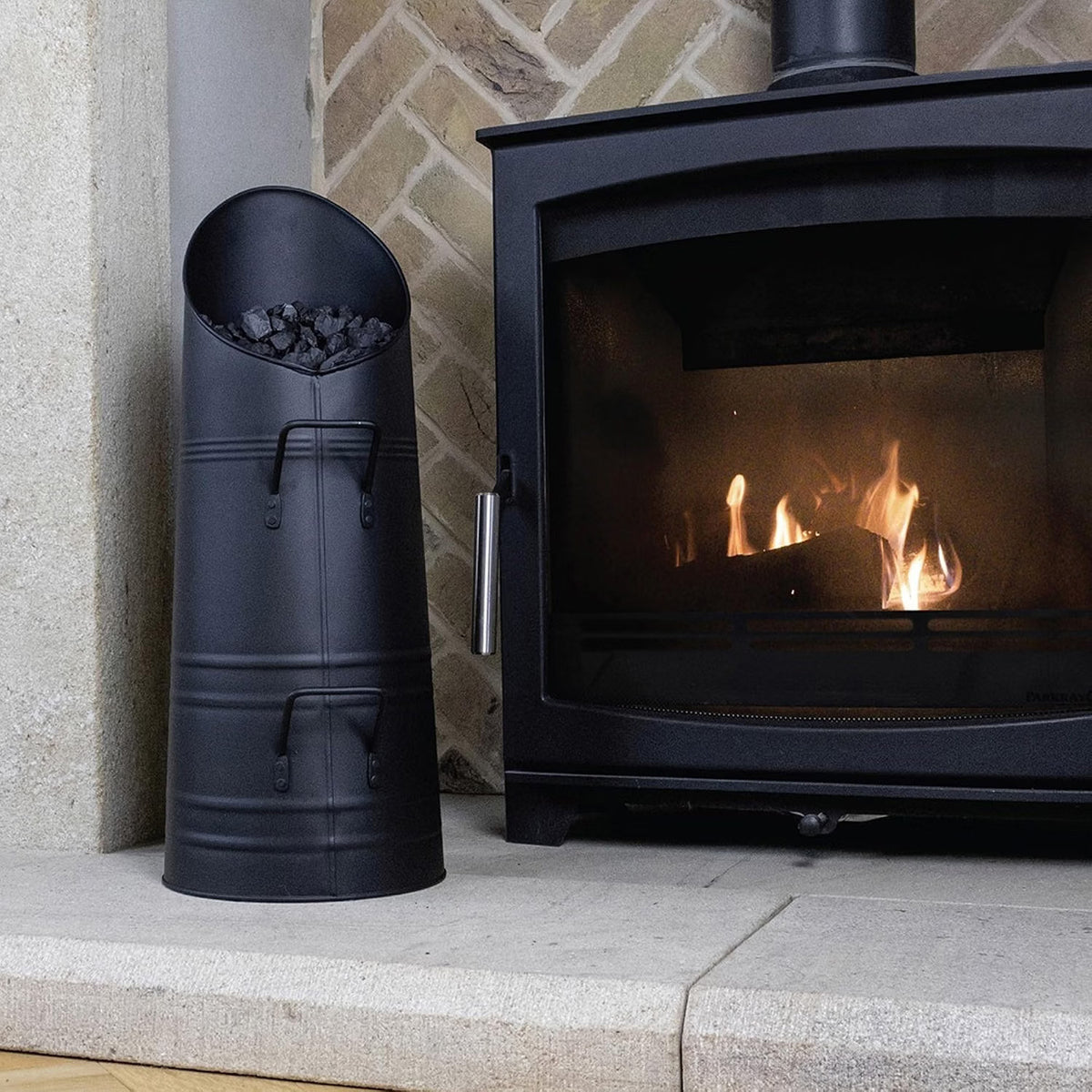 22" Heavy Duty Black Coal Hod Bucket for Fireplaces with Easy Fill Lip