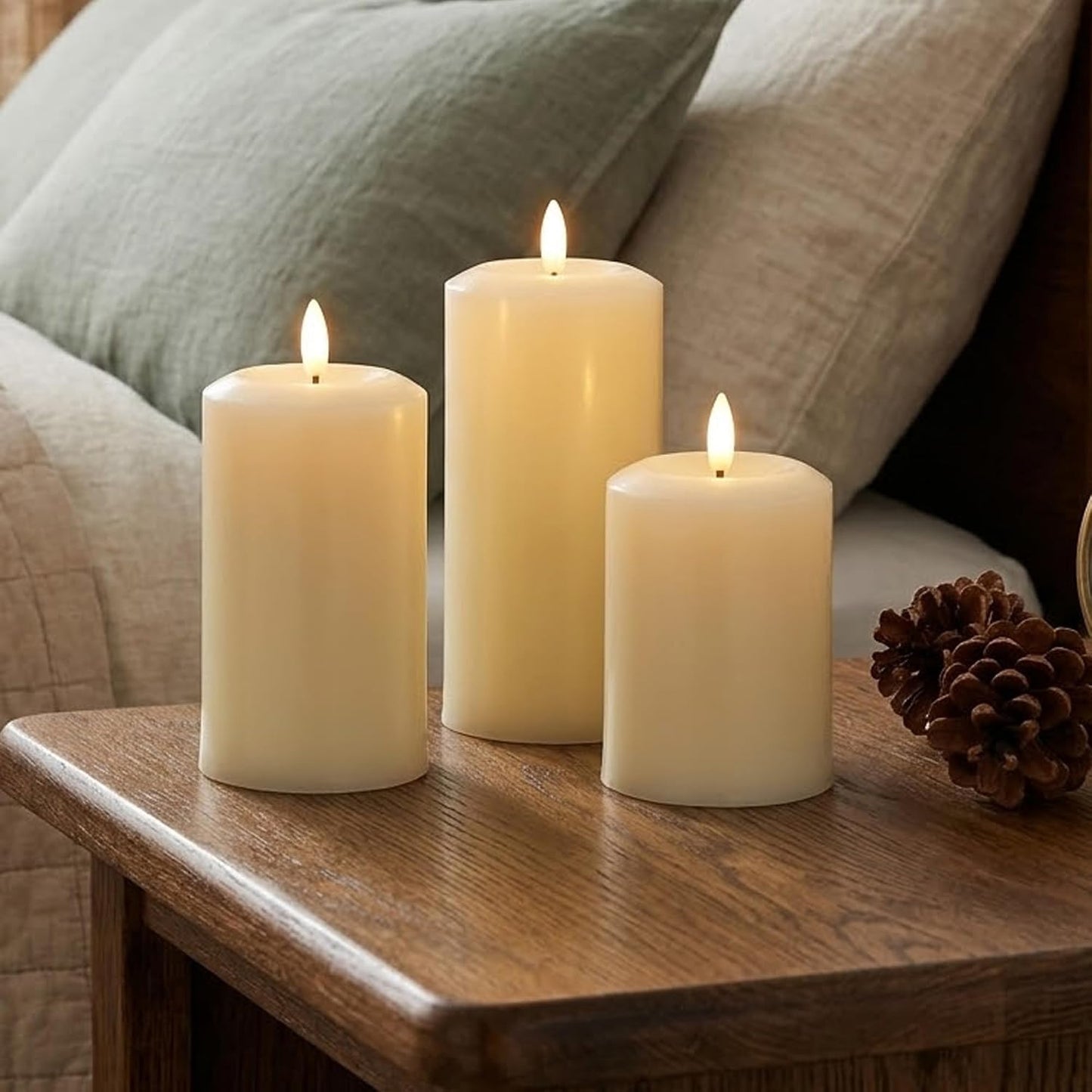 18cm Cream Faux Flame LED Pillar Candle Flickering Flame Effect Home Decor Light