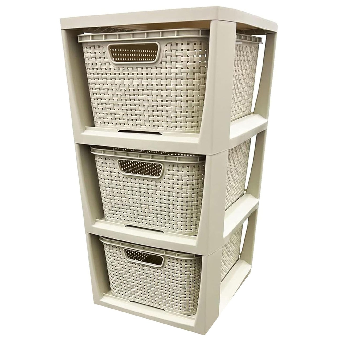 3,4 Or 5 Cream & Grey Stylish Rattan Effect Storage Tower Commode Baskets
