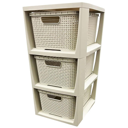3,4 Or 5 Cream & Grey Stylish Rattan Effect Storage Tower Commode Baskets